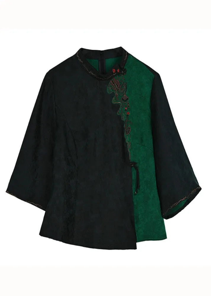 Art Black Embroideried Tops and Skirts Silk Two Piece Set Outfits Summer