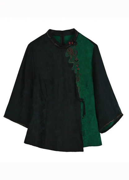 Art Black Embroideried Tops and Skirts Silk Two Piece Set Outfits Summer