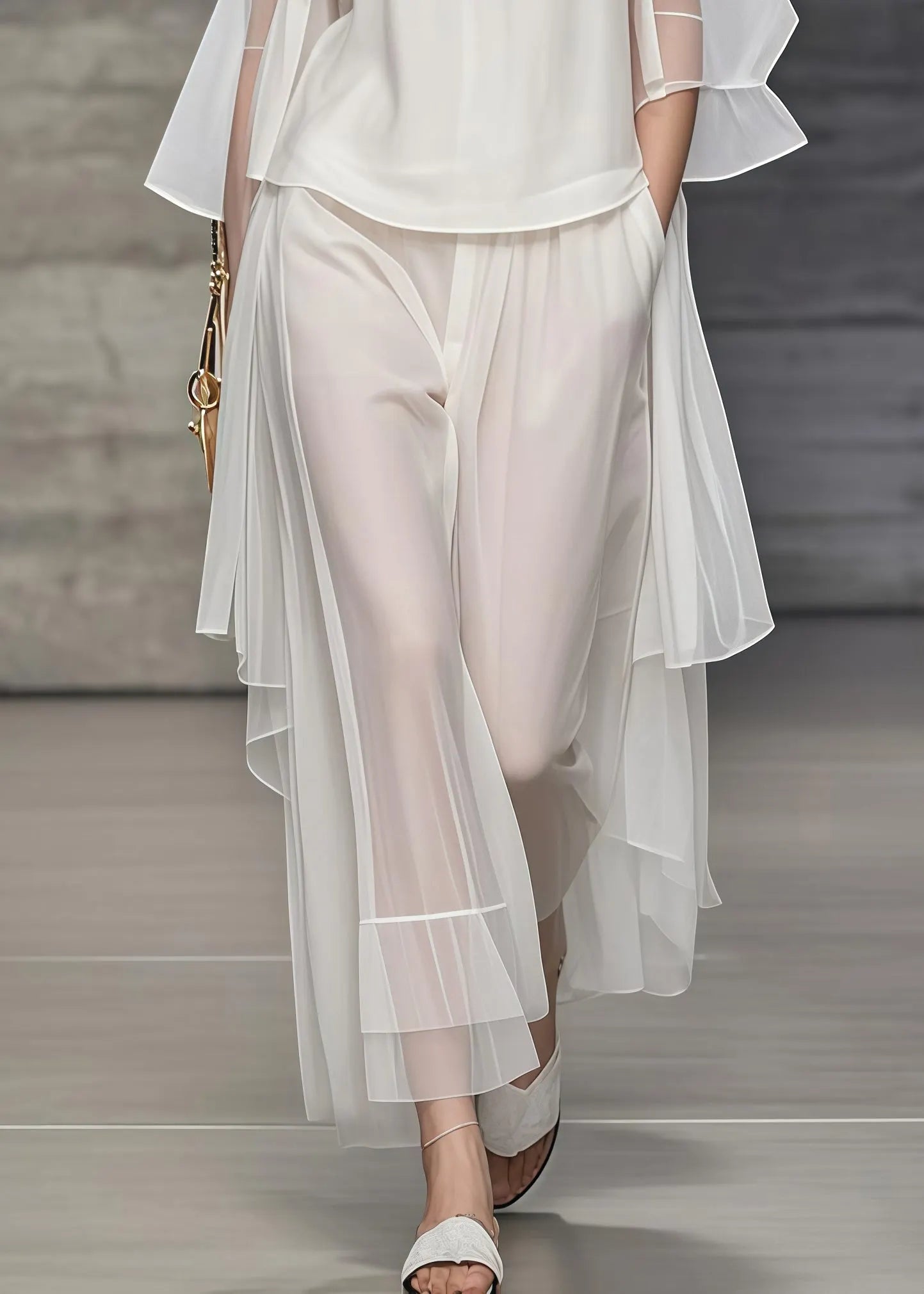 Simple White Oversized Draping Tulle Two Pieces Set Summer