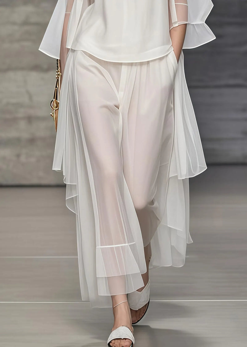Simple White Oversized Draping Tulle Two Pieces Set Summer