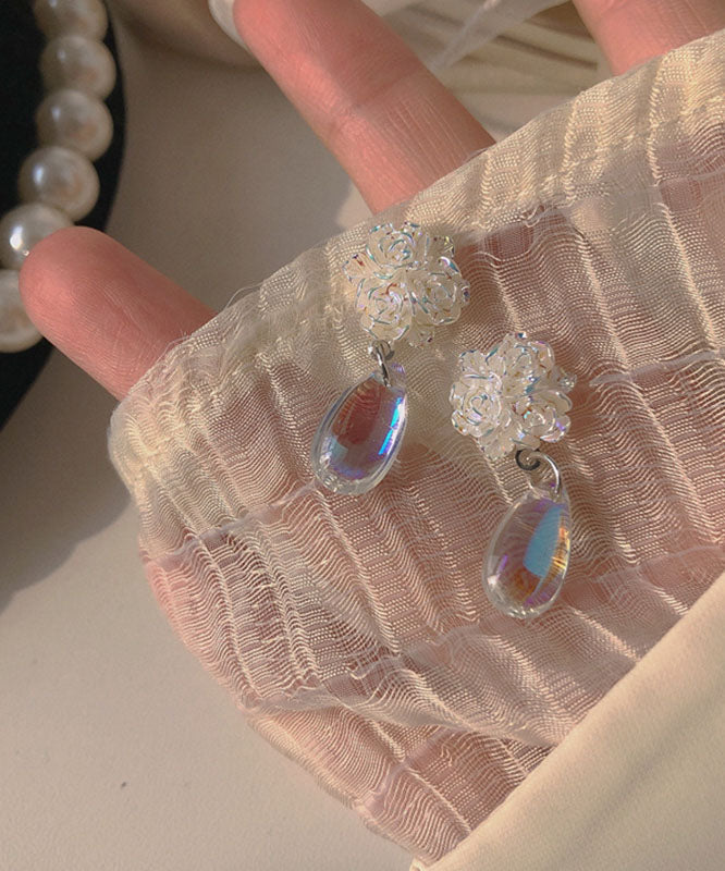 White Sterling Silver Alloy Crystal Water Drop Drop Earrings