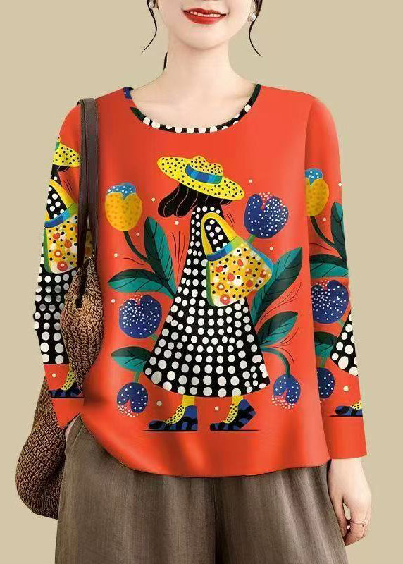 Orange Cat Novelty Oversized Print Cotton Shirts Fall