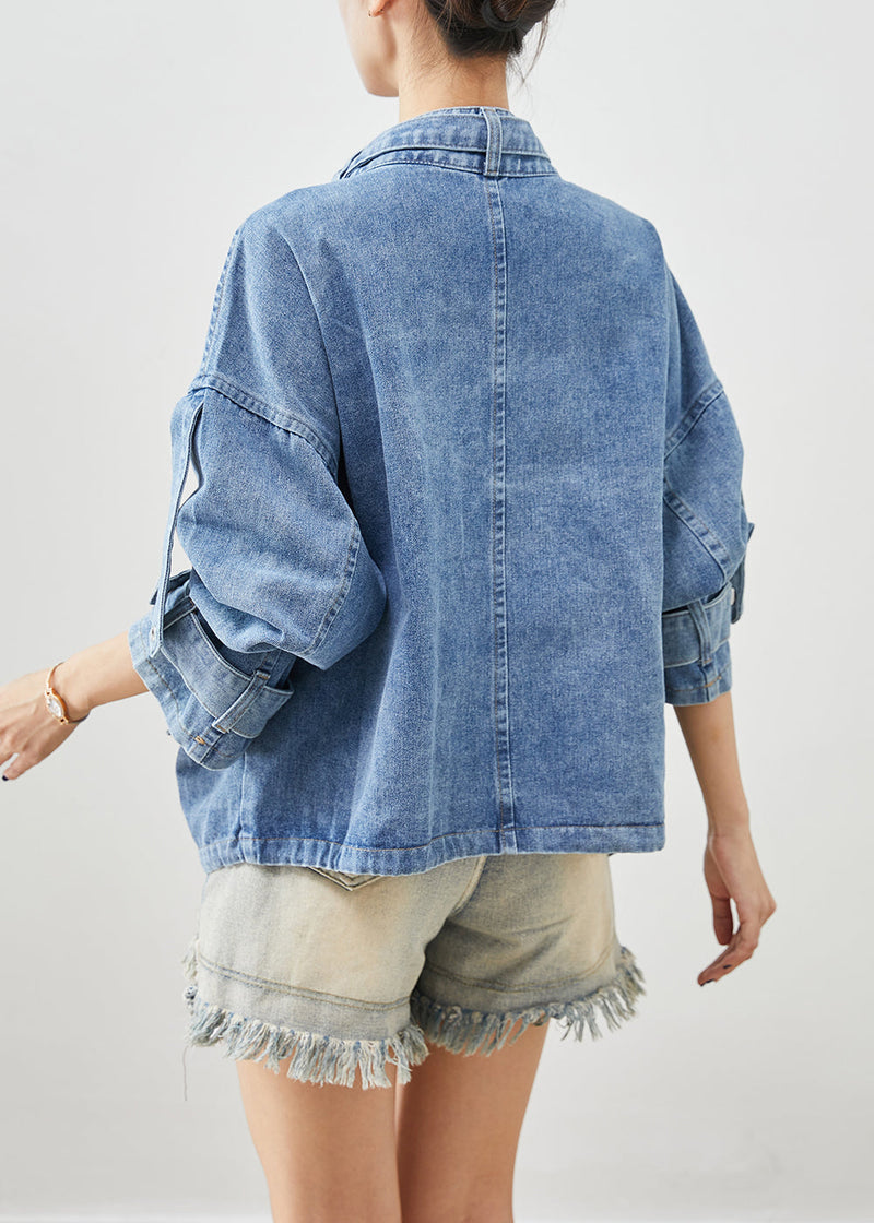 Blue Oversized Pockets Denim Coat Fall