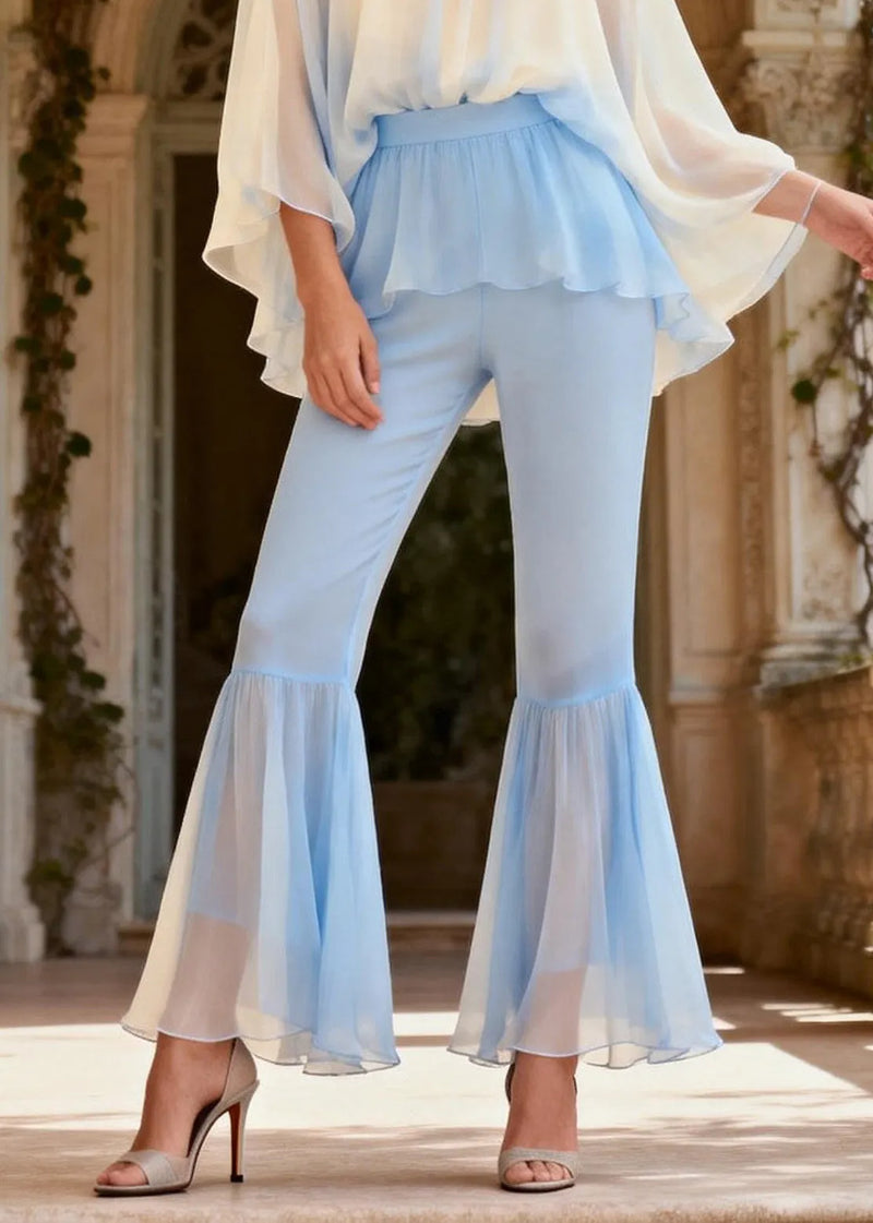 Stylish Ruffled Patchwork Silk Sets 2 Pieces Summer