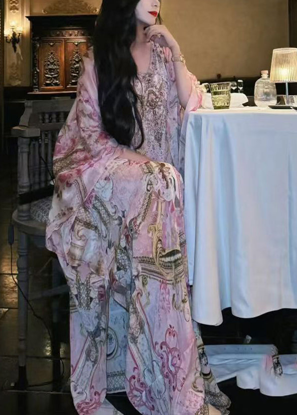 Vacation Style New Print Long Dress Batwing Sleeve