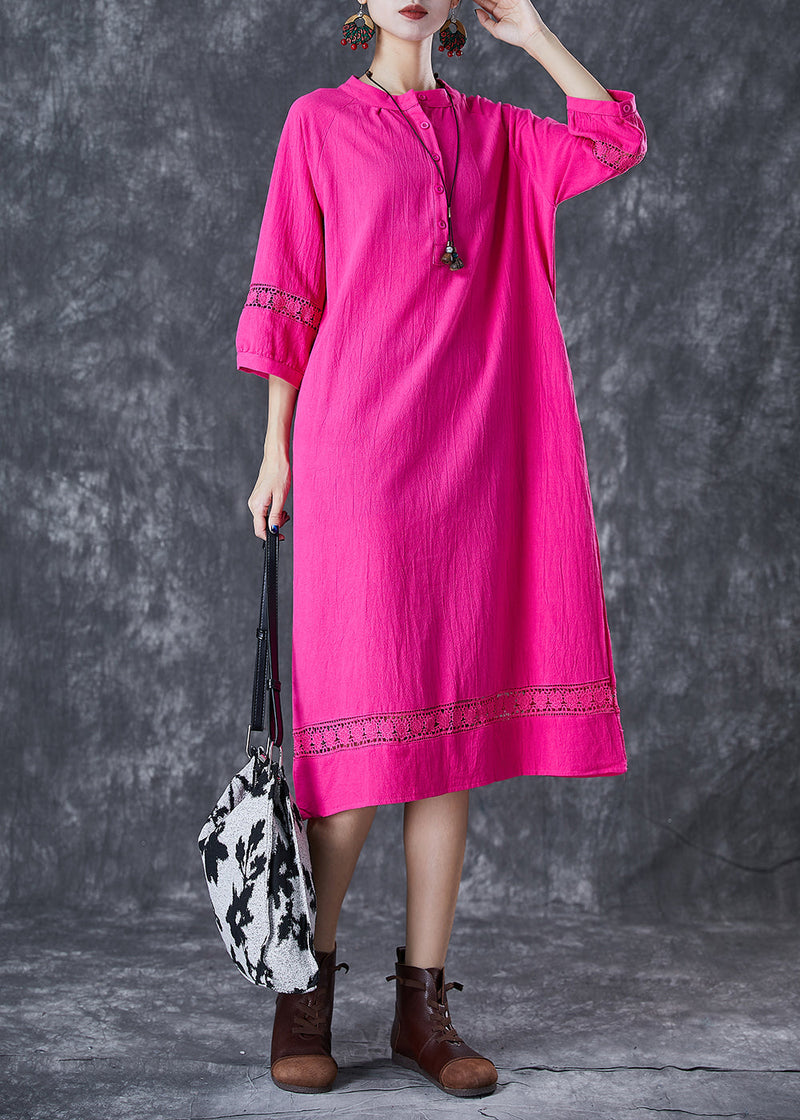 Rose Oversized Patchwork Cotton Vacation Dresses Bracelet Sleeve