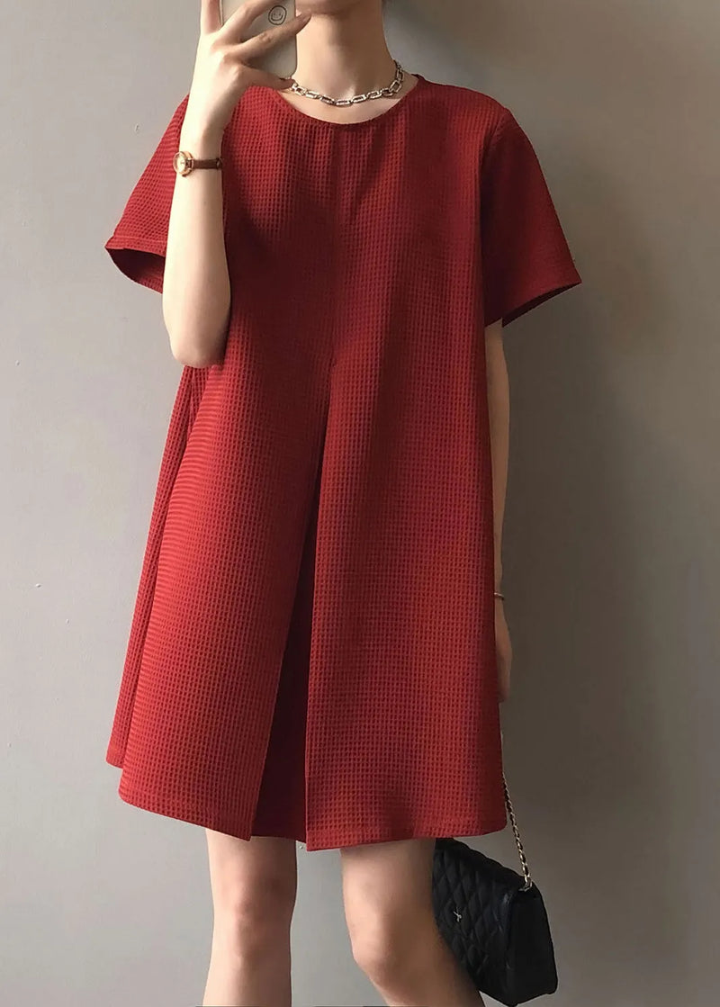 Diy New Red O Neck Cotton a Mid Dresses Summer