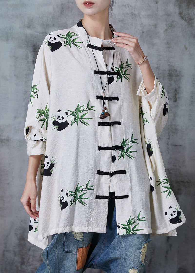 White Oversized Print Cotton Blouse Top Fall