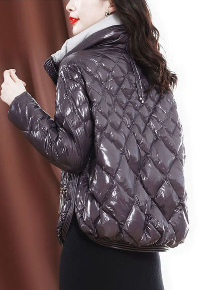 Unique Purple Zip Up Side Open Fine Cotton Filled Witner Coats