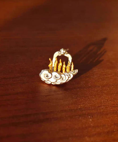 Gold Sterling Silver Overgild Auspicious Clouds Lotus Six Buddhas Stud Earrings