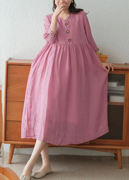 Rose Linen Long Dress and Spaghetti Strap Dress Two Pieces Set Embroideried Short Sleeve