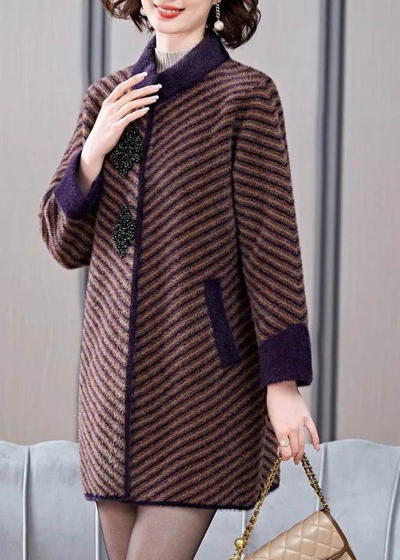 Boutique Coffee Triped Striped Mink Velvet Coats Spring