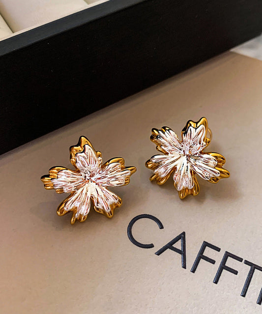 Golden and Silvery Flower Shape Metal Stud Earrings
