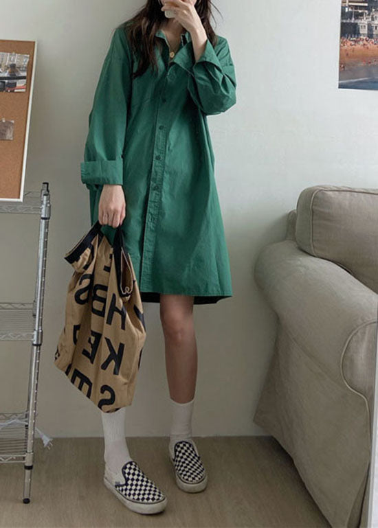 Green Button Cotton Loose Shirts Tops Spring