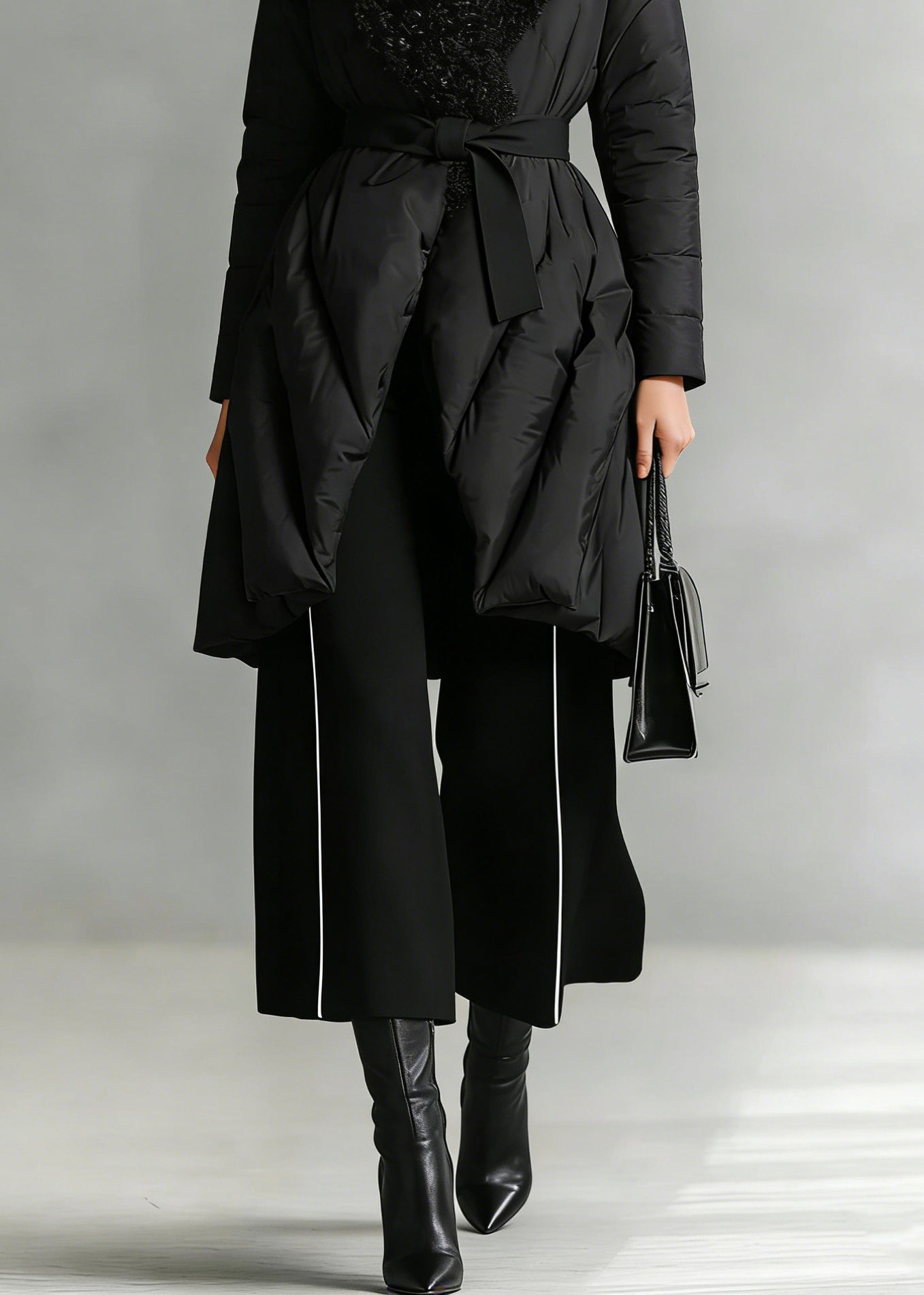 Art Black Patchwork Faux Fur Peter Pan Collar Cotton Winter Down Coat