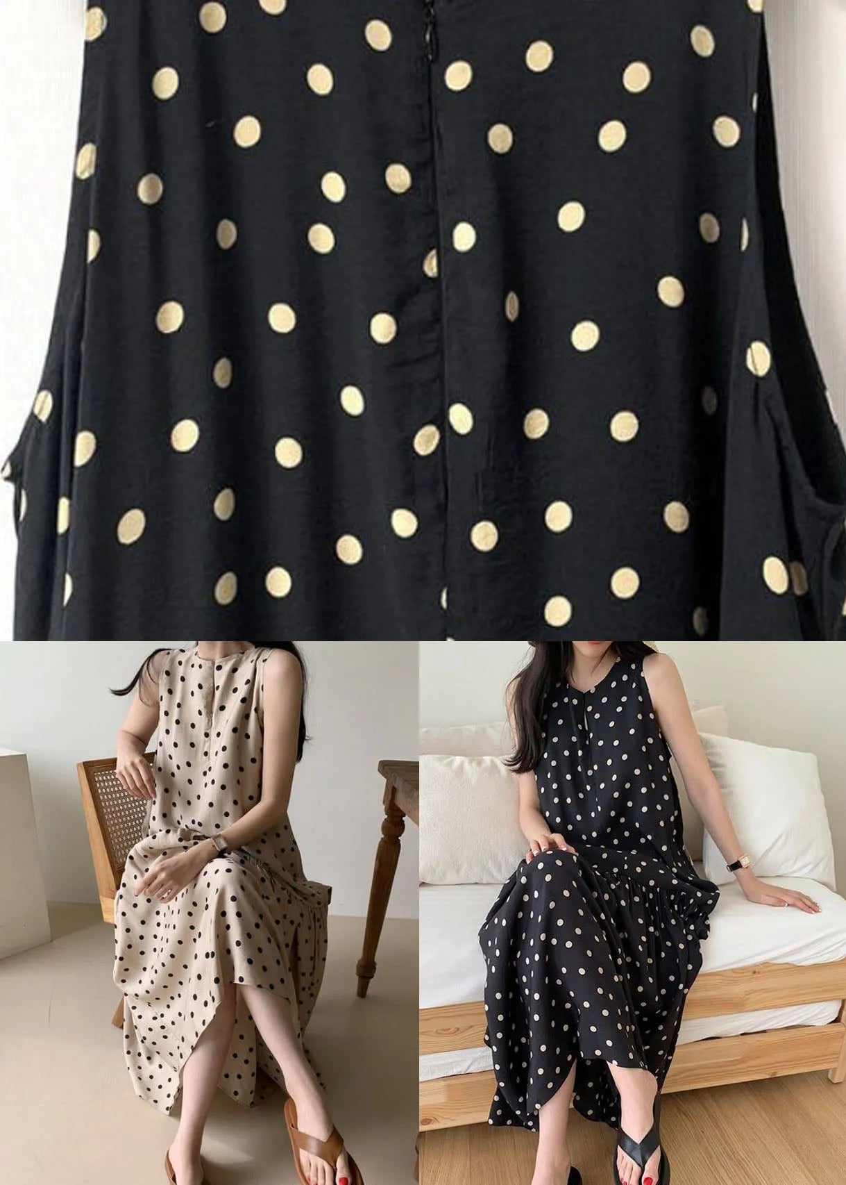 Khaki O Neck Patchwork Dot Print Cotton Dresses Summer