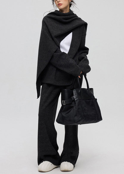 Dark Gray U Neck Cashmere Three Piece Set Winte