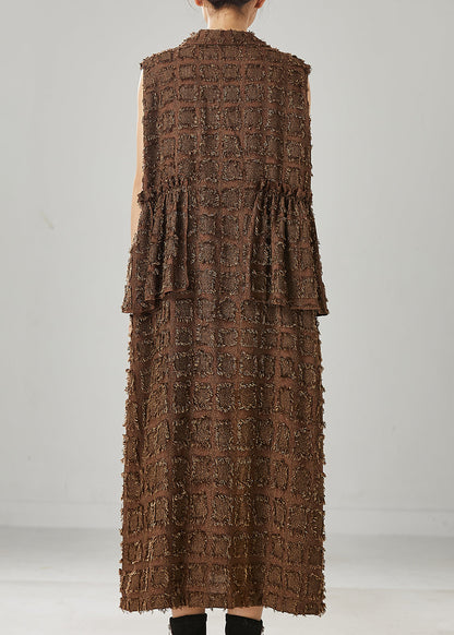 Brown Ruffled Cotton Long Vests Spring