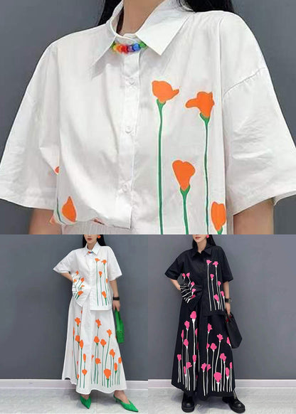 Brief White Peter Pan Collar Button Shirt and Skirts Two Piece Set Short Sleeve