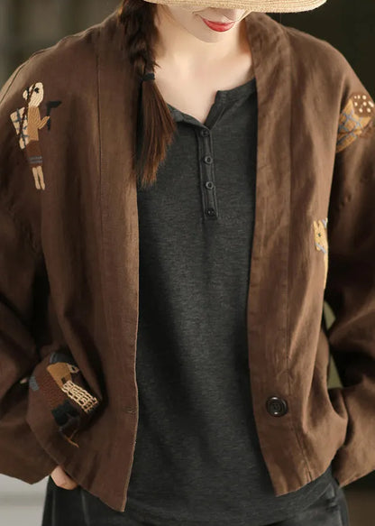 Linen Embroidered Button Cozy Coats Fall