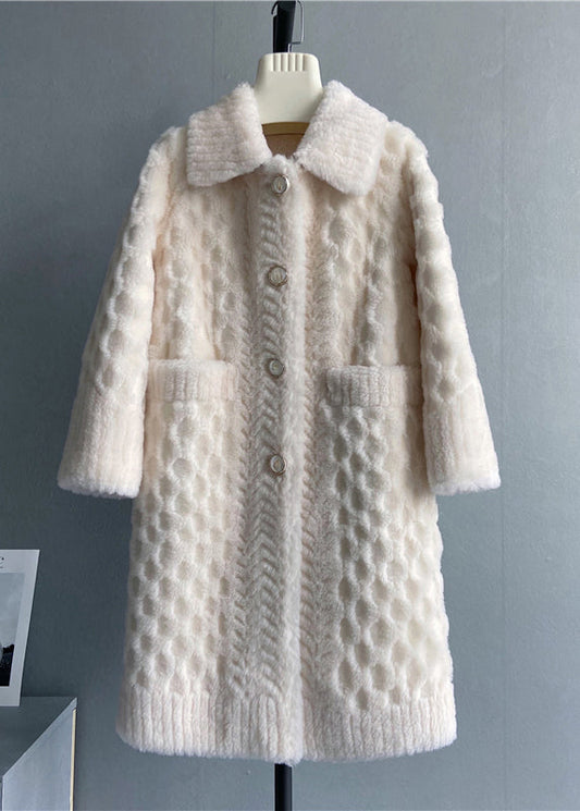 White Peter Pan Collar Pockets Woolen Coat Winter