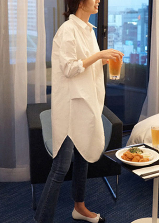 White Peter Pan Collar Wrinkled Cotton Shirt Top Long Sleeve