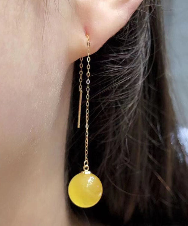 Skinny Yellow 18k Gold Amber Honey Wax Drop Earrings