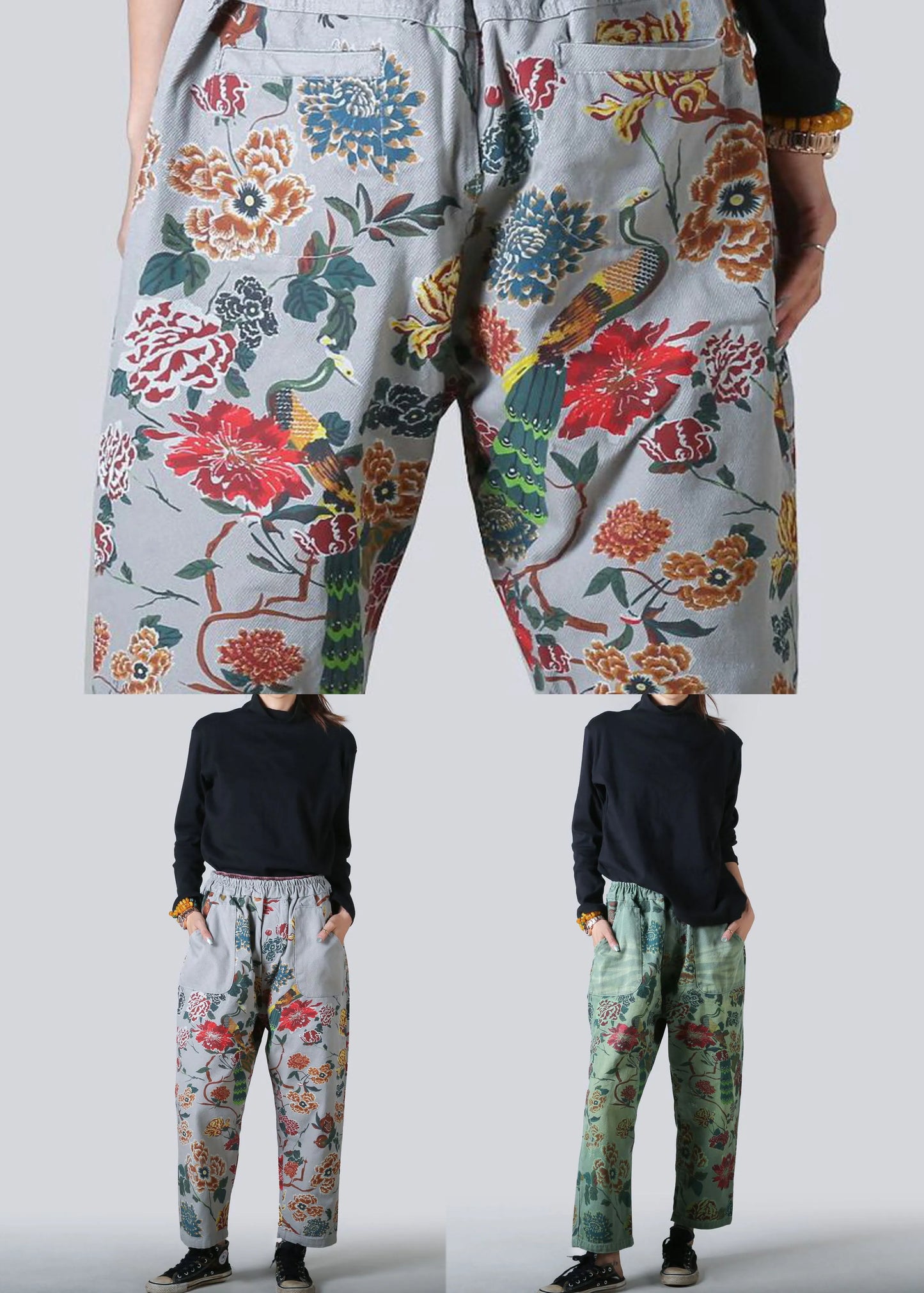 Light Blue Pockets Print Denim Straight Pants Spring