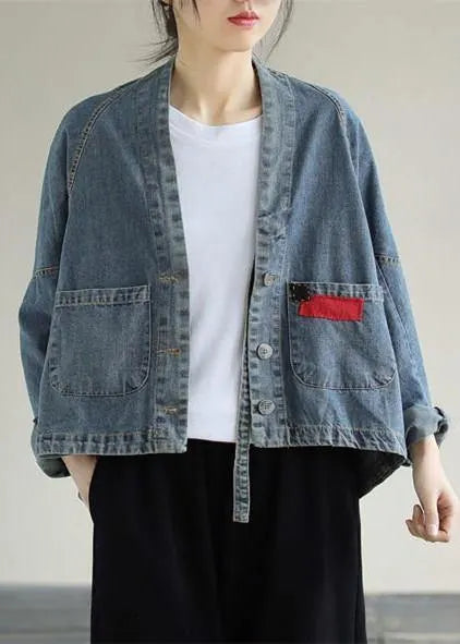 V Neck Button Down Spring Clothes Ideas Denim Blue Coats