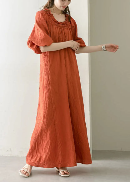 Art Orange Cold Shoulder Cotton Holiday Dresses Summer