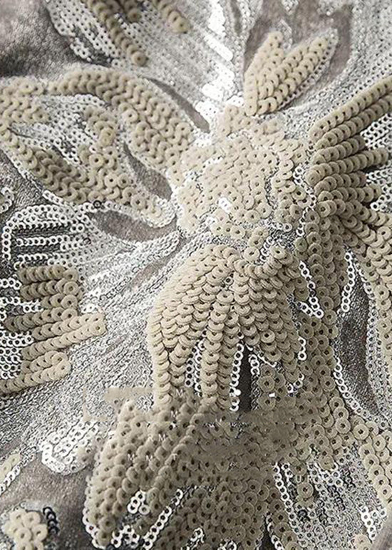 Handmade Grey O-neck Embroideried Sequins Velour Sweatshirt Fall