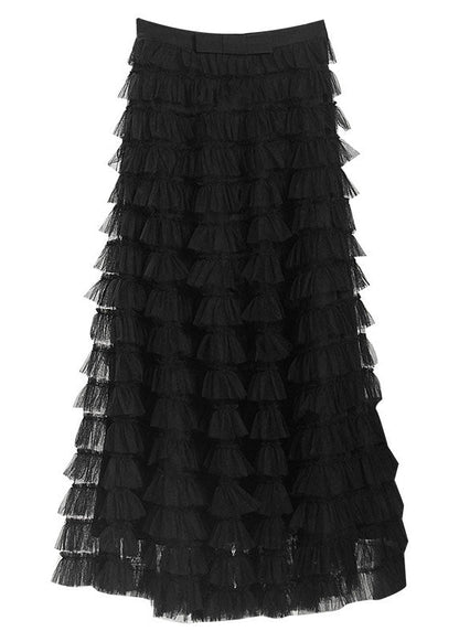 Black Patchwork Tulle Skirt Spring