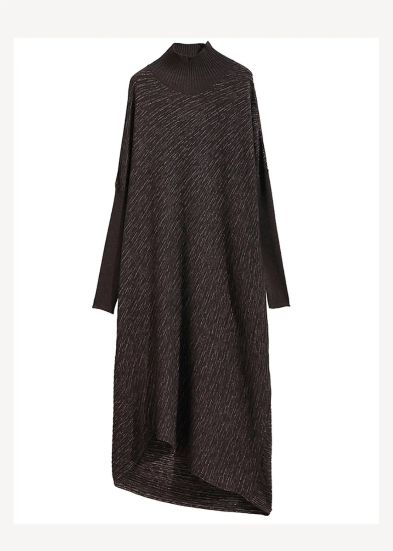 Chocolate Hign Neck Patchwork Woolen Sweater Dress Winter