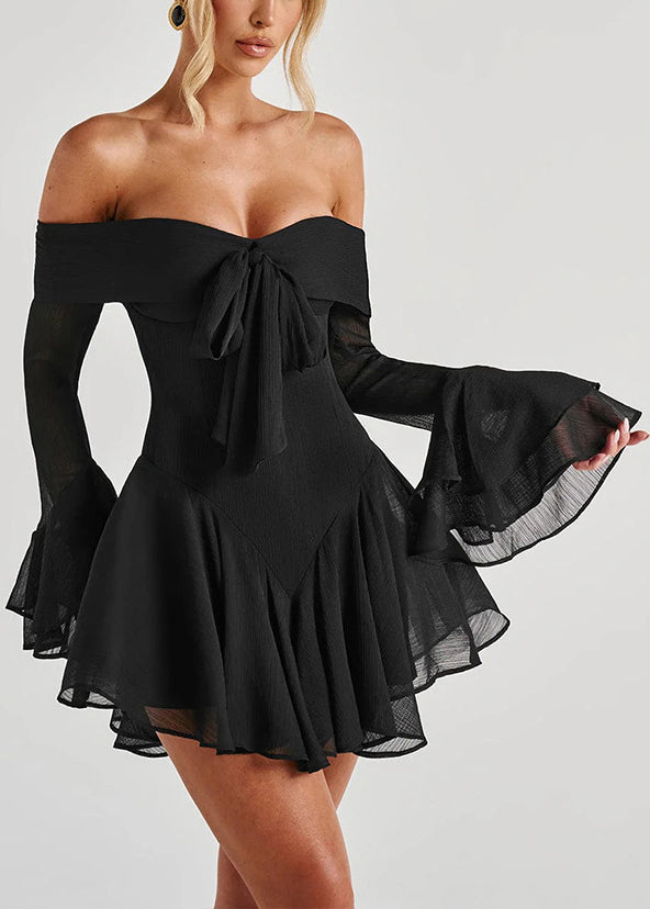 Black Zippered Cotton Mid Dresses Slash Neck Spring