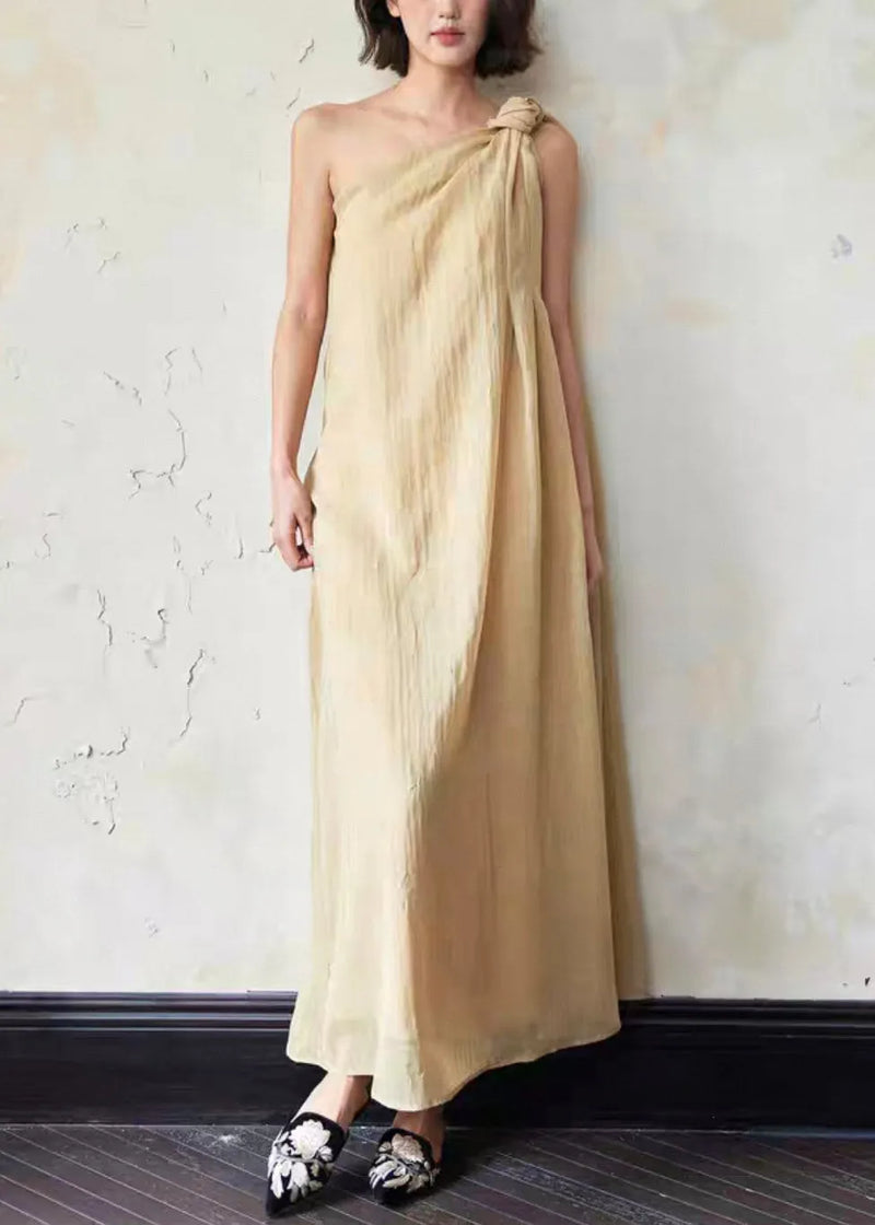 Loose Yellow Cold Shoulder Linen Long Dress Sleeveless