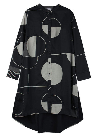 Modern Black Geometric Low High Design Side Open Long Shirts Shirts Fall