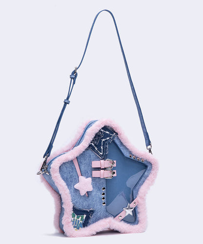 Blue Star Shaped Patchwork Denim Backpack Bag