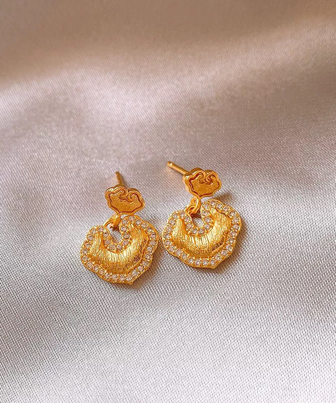 Gold Copper Alloy Zircon Auspicious Clouds Drop Earrings