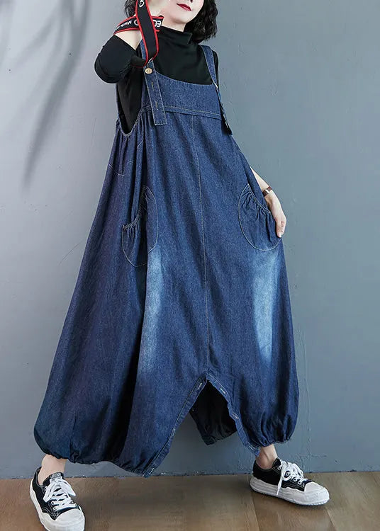 Blue Oversized Pockets Denim Overalls Jumpsuit Summer