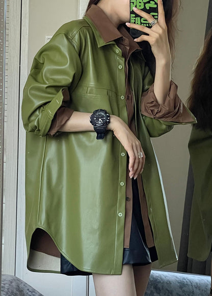 Classy Green Peter Pan Collar Button Shirts Fall