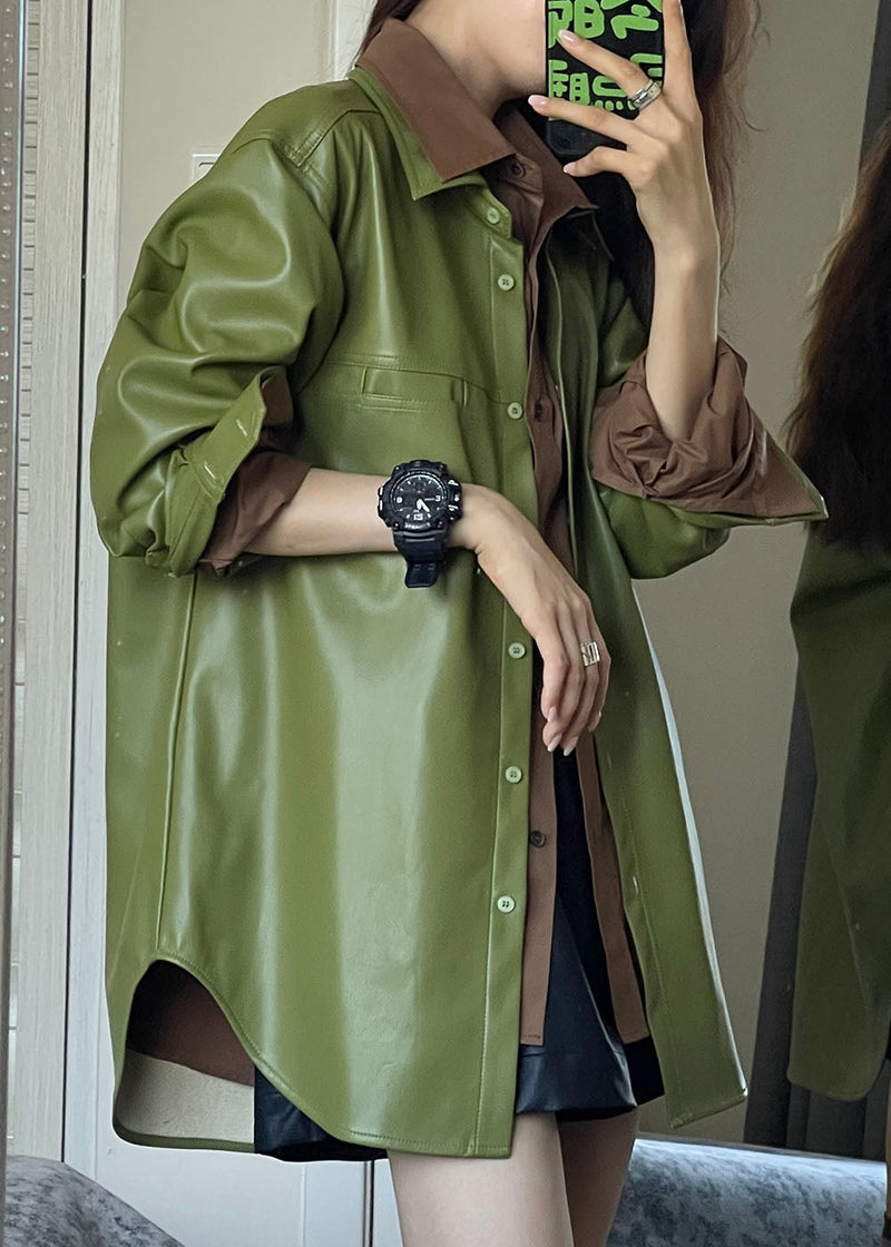 Classy Green Peter Pan Collar Button Shirts Fall