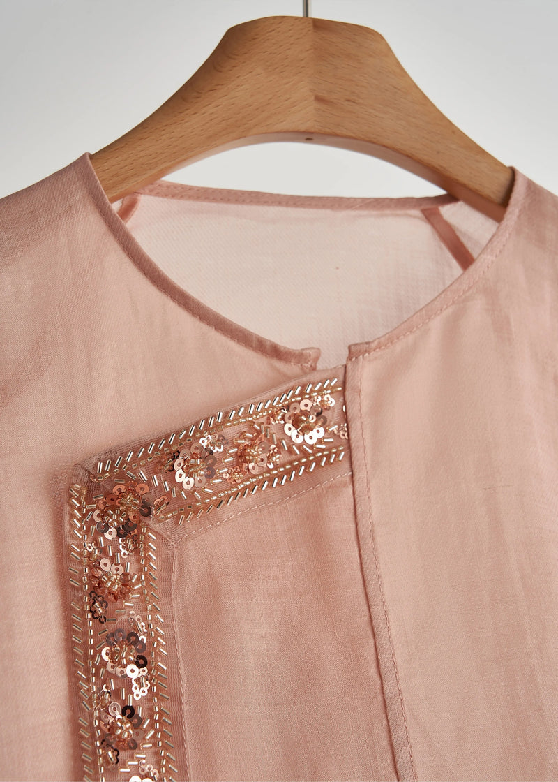 French Pink Sequins Embroidered Cotton Two Piece Set Clothing Fall