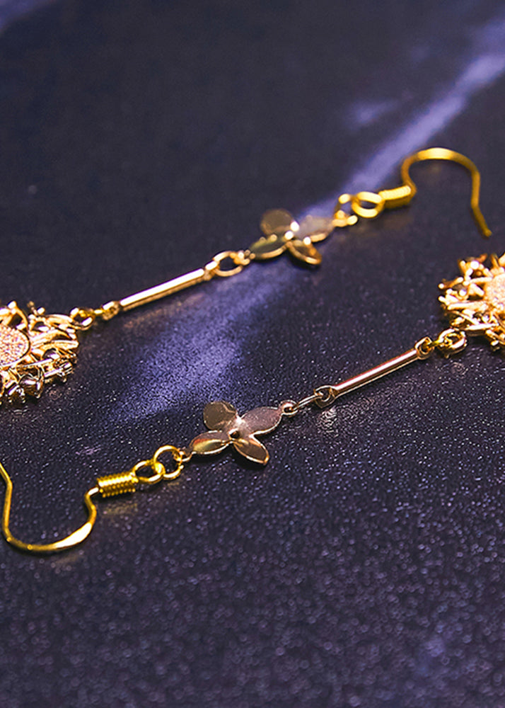 Sunflower 14k Gold Zircon Drop Earrings