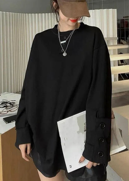 White Patchwork Button Sweatshirts Long Sleeve