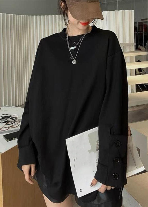 Green Patchwork Button Sweatshirts Long Sleeve