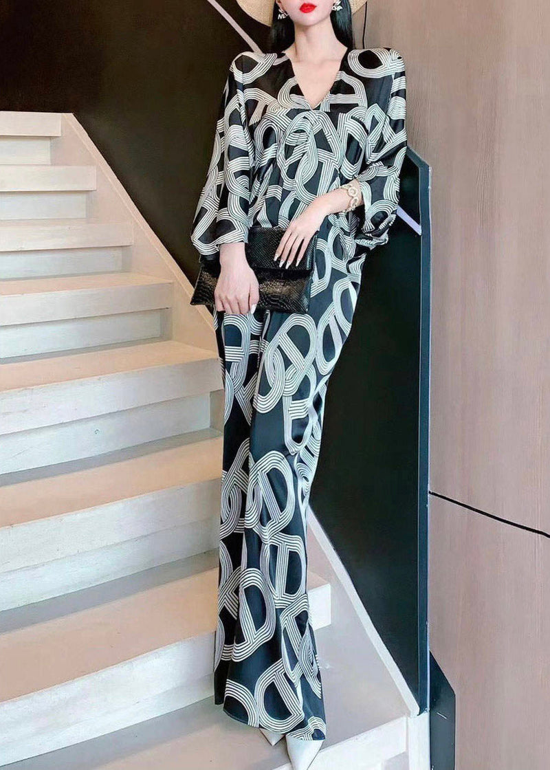 Print Long Dress V Neck Three Quarter Sleeve
