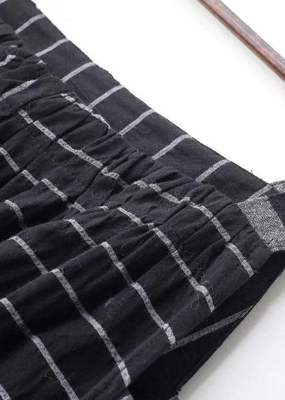 Classy Black Striped Pockets Carpenter Fall Linen Dress