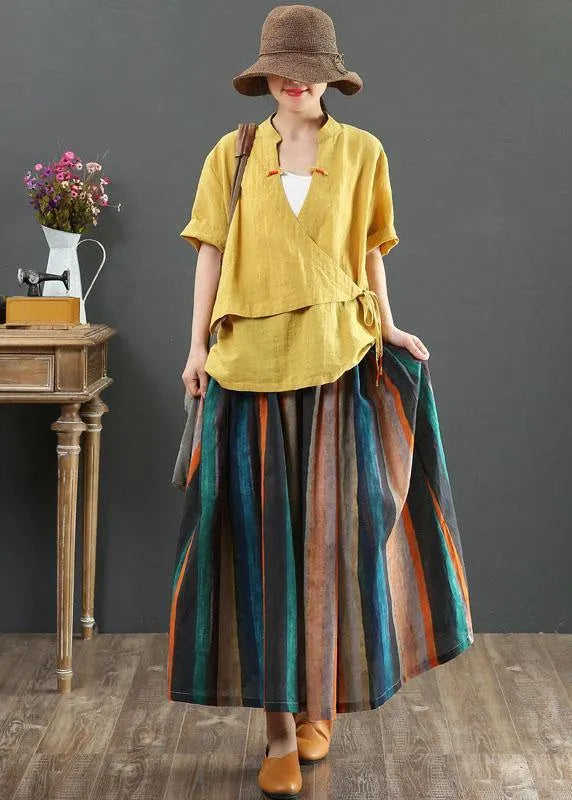 Striped a Line Retro Print Skirts Linen