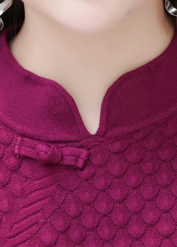 Rose Chinese Button Patchwork Silm Fit Knit Dress Spring