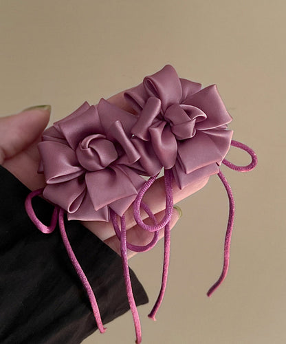 Handmade Purple Alloy Silk Butterfly Tassel Drop Earrings